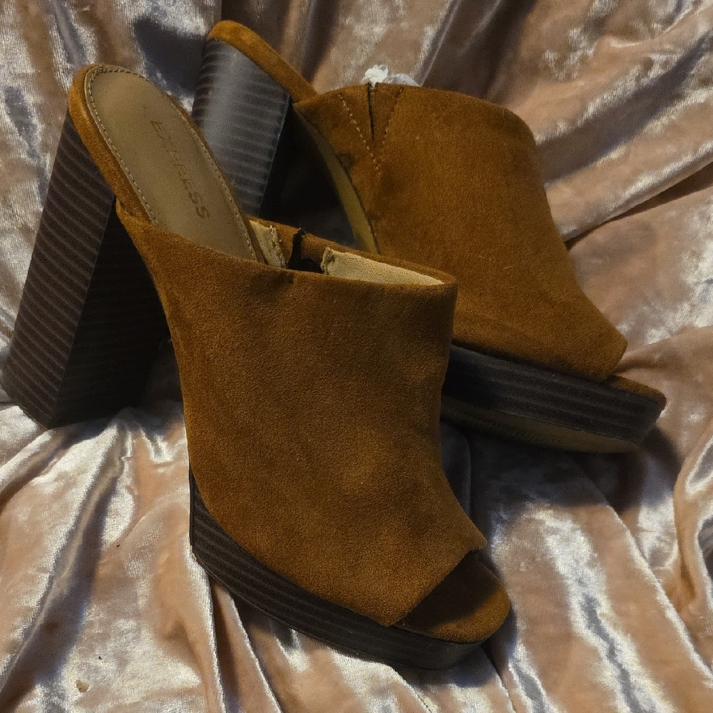 Brown Suede Platform Mules